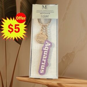 💫 NEW  Gold Plated "Aquarius" Horoscope Keychain Purple Accent Color Keychains